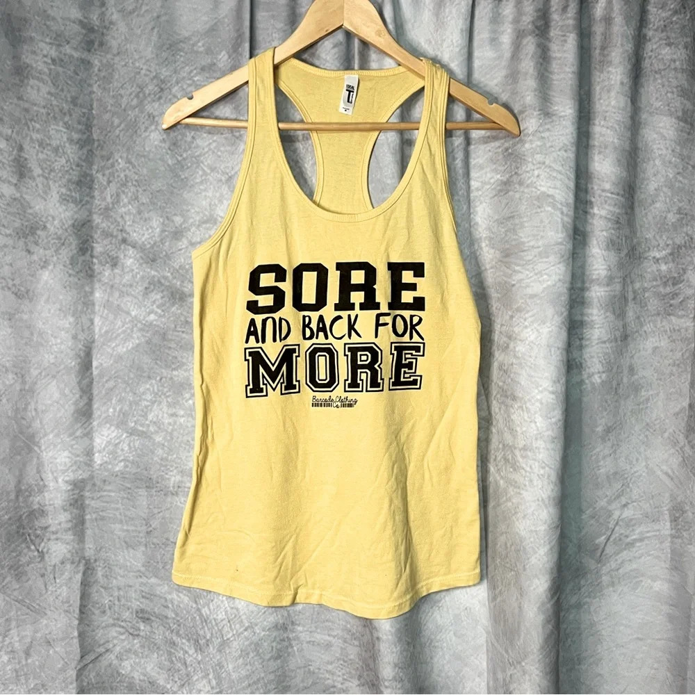 Barcode Clothing Co. SORE AND BACK FOR MORE Yellow Workout Tank - size Medium